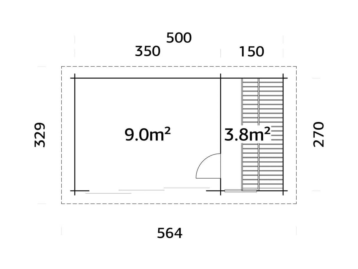 Sanna Sauna XL (5,2x2,9m | 12,8m² | 44mm) Moderni pihasauna tuplasillisilla liukuovilla