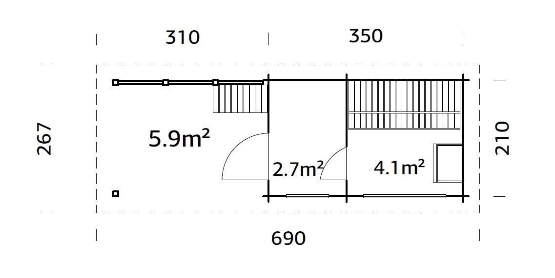 Sanna M+ (6,5x2,5m | 6,8+5,9m² | 44mm) Moderni pihasauna pukuhuoneella ja katoksella