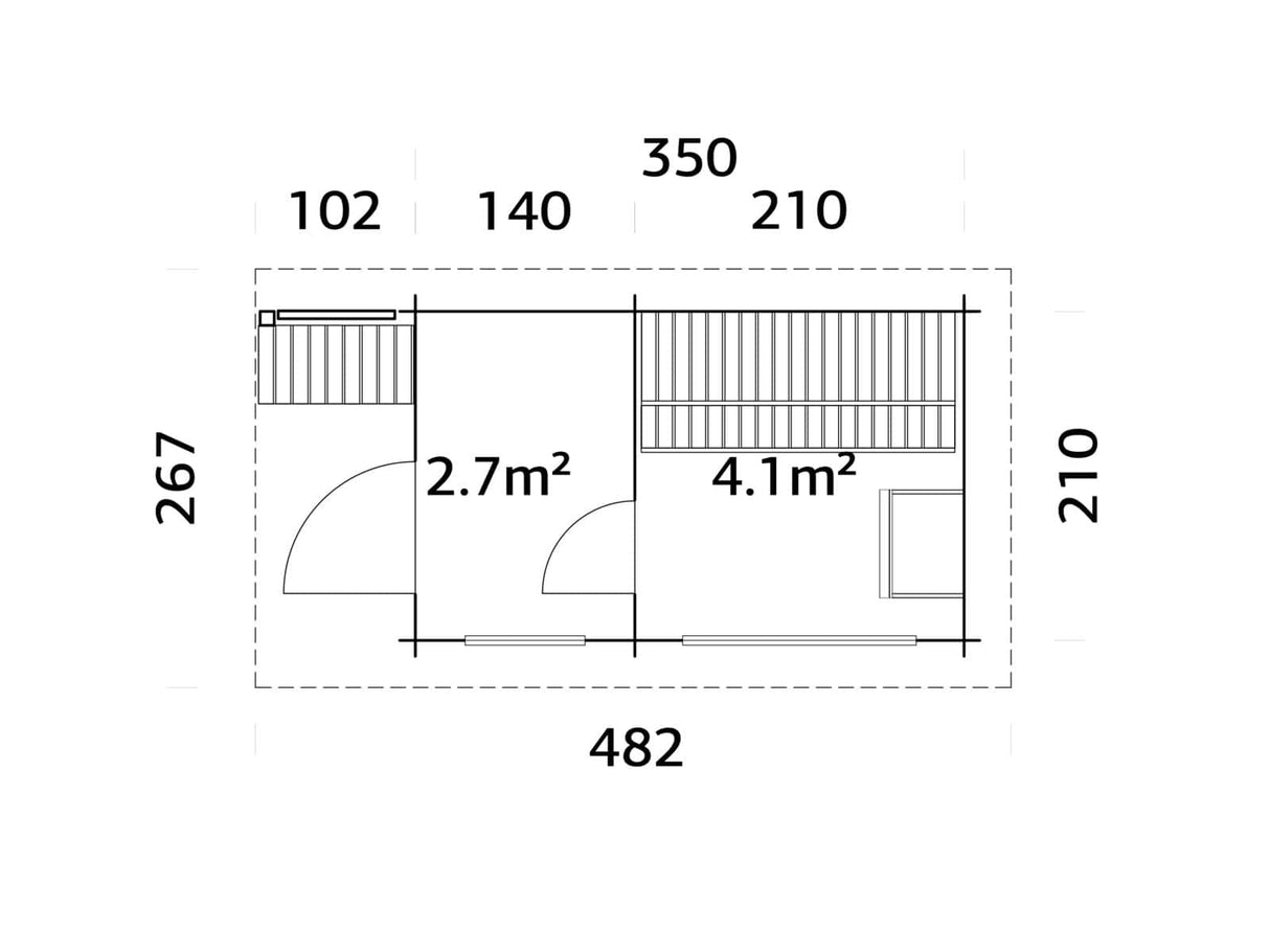 Sanna M (3,7x2,3m | 6,8m² | 44mm) Moderni pihasauna pukuhuoneella