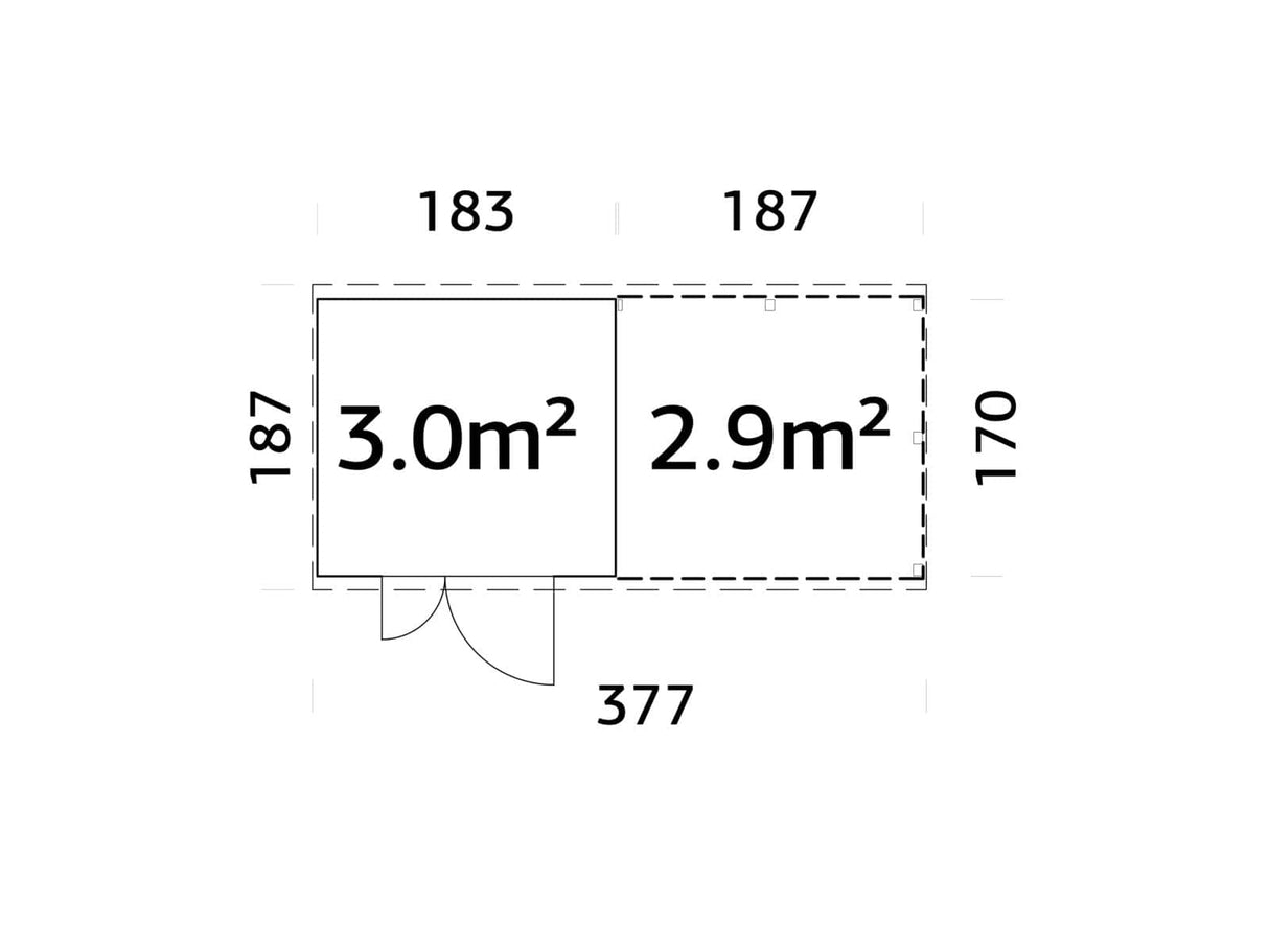 Leif L (3,7x1,7m | 3,0+2,9m²) Käytännöllinen puutarhavaja