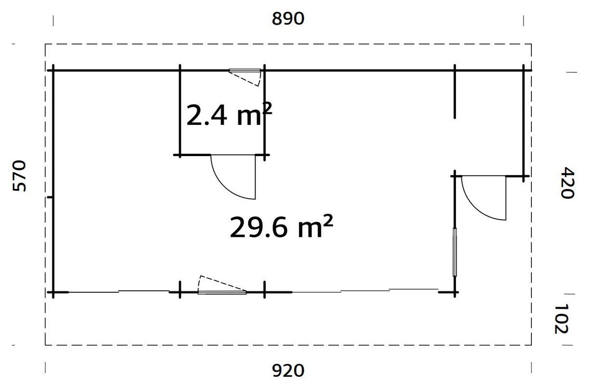 Cecilia XXL (9,1x4,4m | 32m² | 70mm) Tilava 3-huoneinen moderni kesämökki alumiiniovilla ja -ikkunoilla
