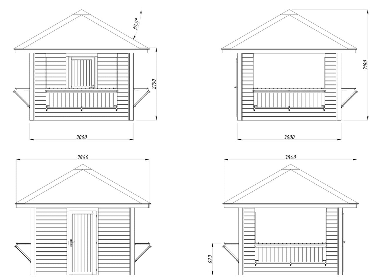 Bianca 106 (3x3m | 8,3m²) kioski kolmella luukulla