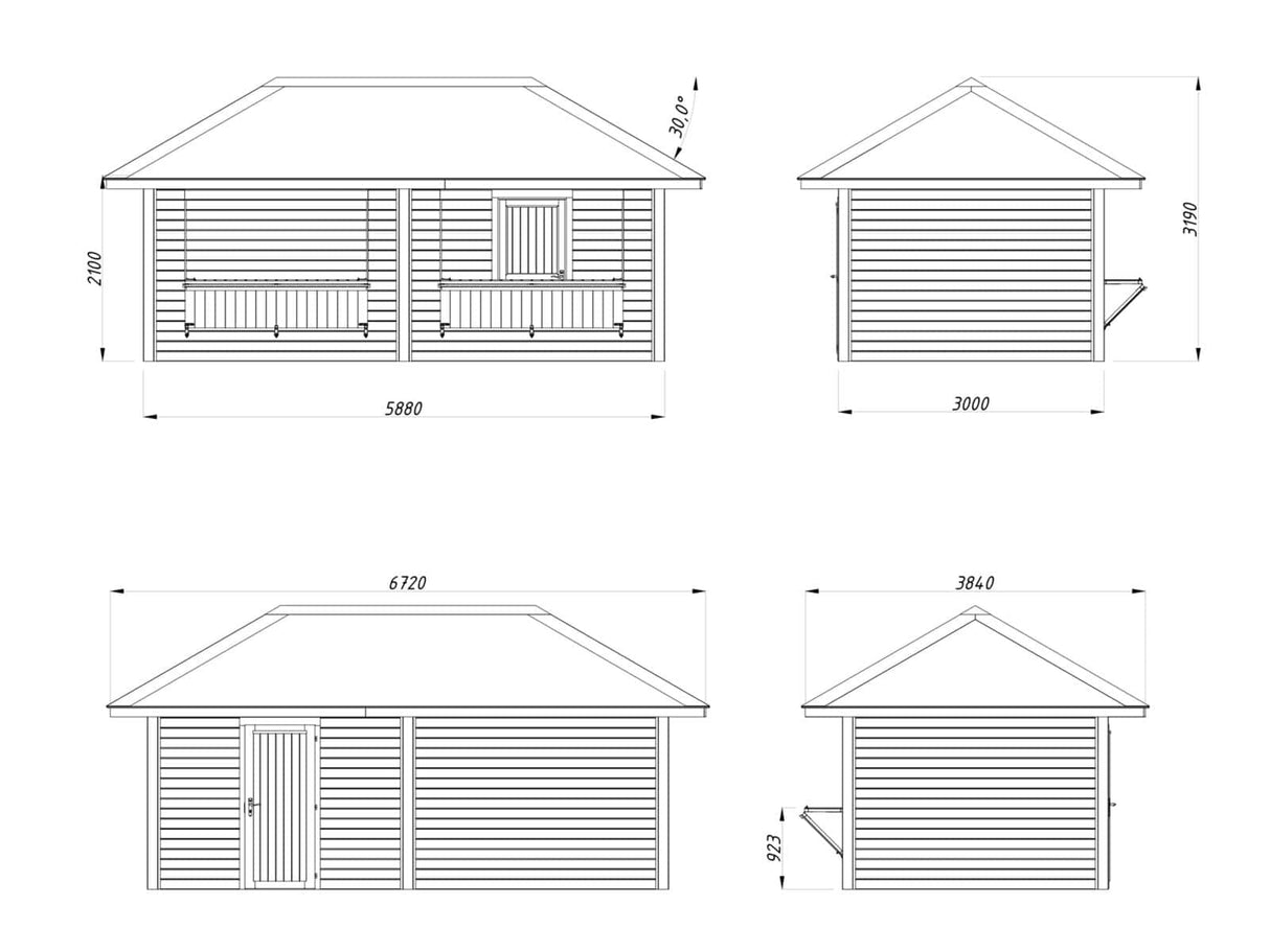 Bianca 111 (5,9x3m | 16,6m²) kaksoiskioski kahdella luukulla