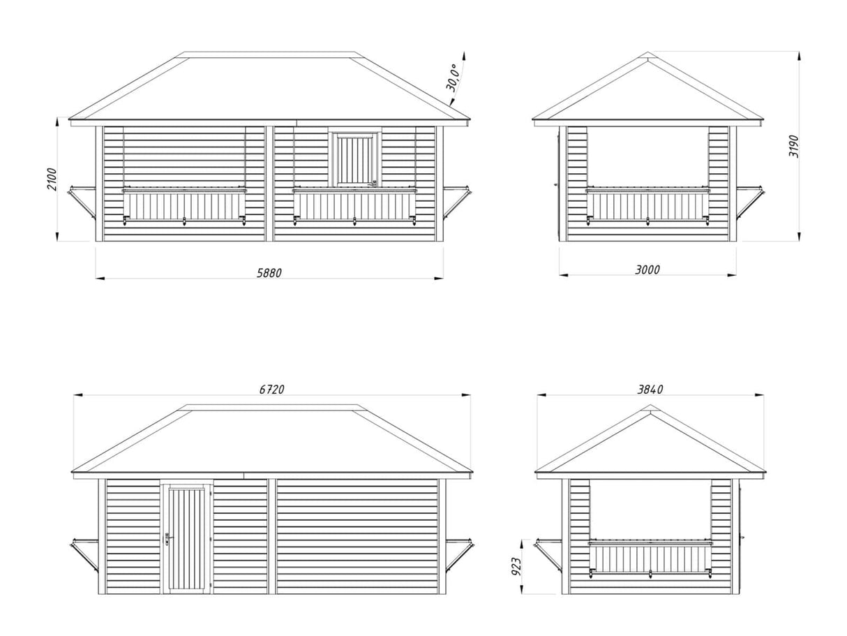 Bianca 112 (5,9x3m | 16,6m²) kaksoiskioski neljällä luukulla