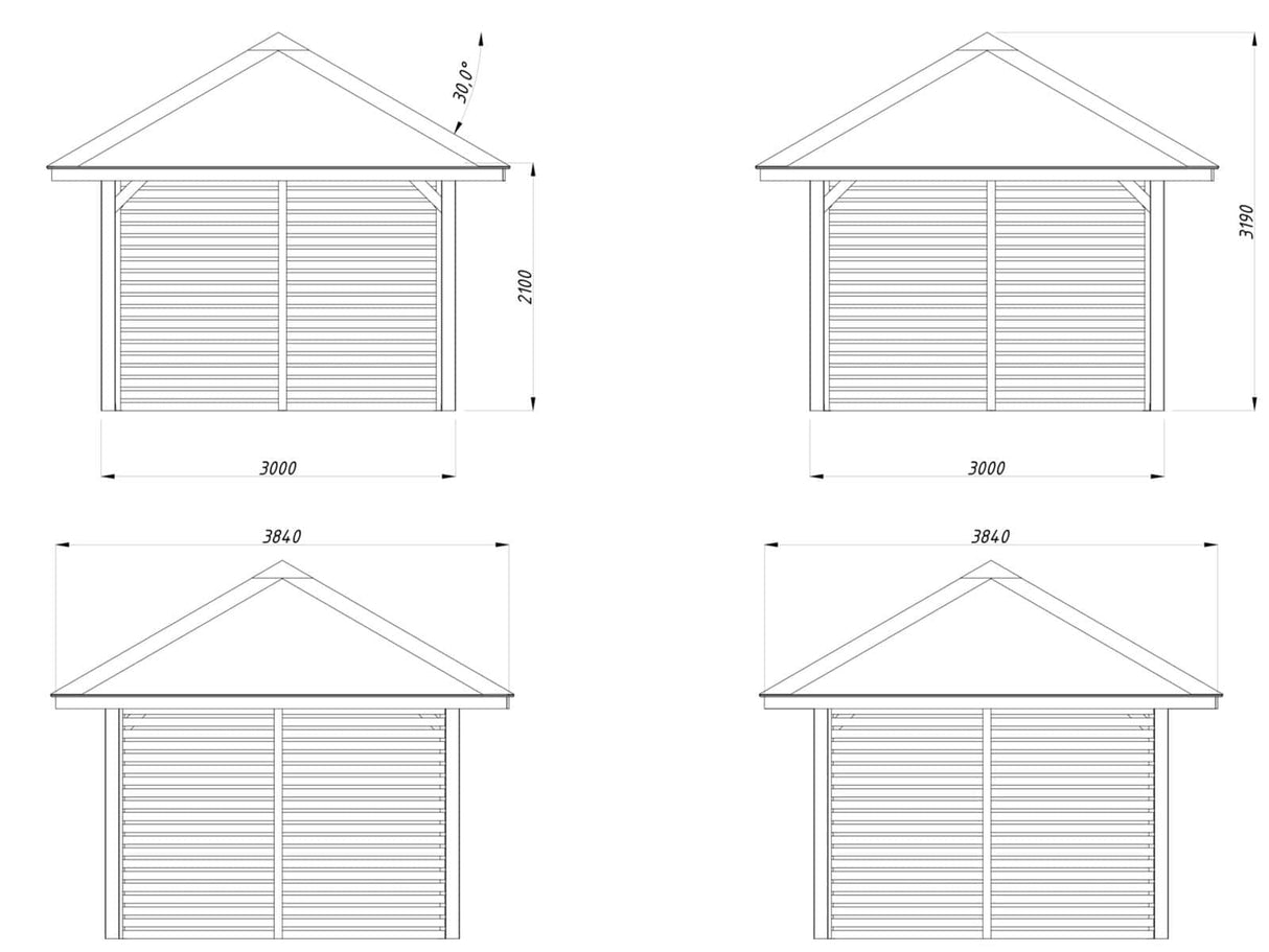 Bianca 102 (3x3m | 8,3m²) kulmahuvimaja sälekaihdinseinillä
