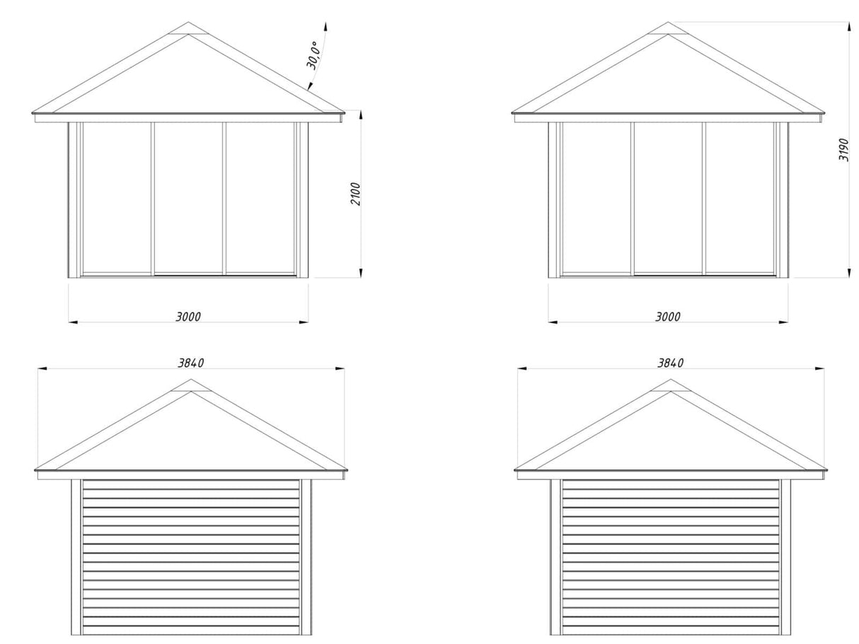 Bianca 201/501 (3x3m | 8,3m²) piharakennus liukuovilla (saatavana tuplalasilla)