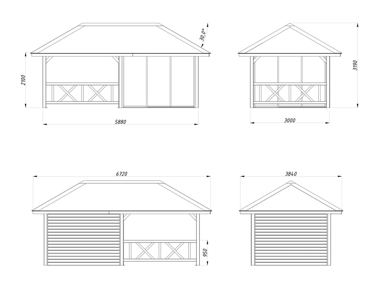 Bianca 203/503 (6x3m | 16,6m²) piharakennus huvimajalla (saatavana tuplalasilla)