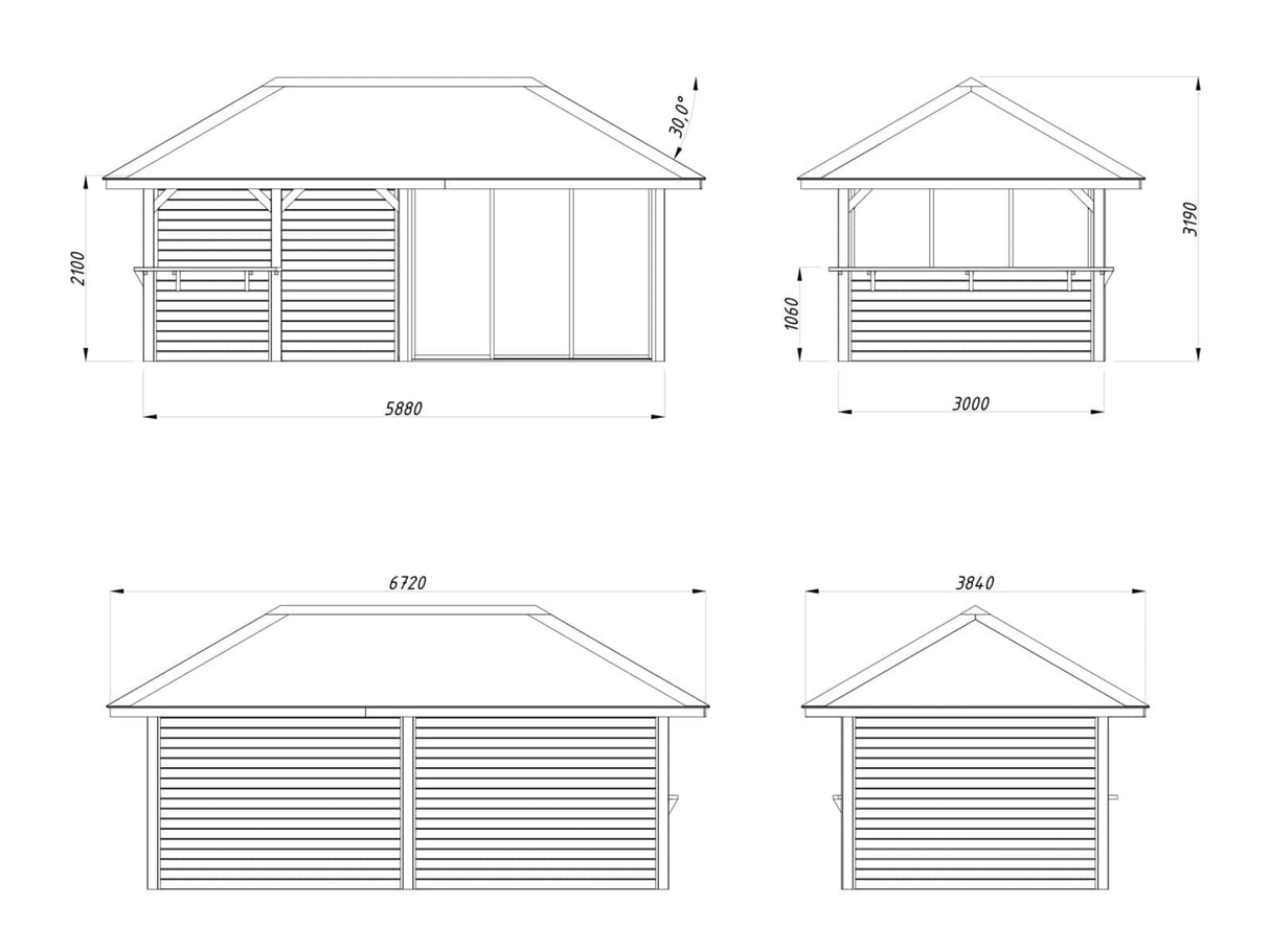 Bianca 207/507 (6x3m | 16,6m²) piharakennus liukuovilla ja ulkokeittiöalueella (saatavana kaksilasitus)