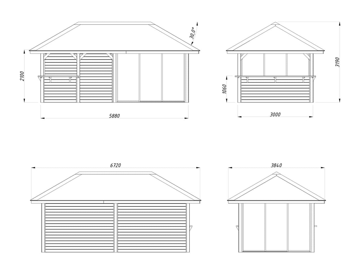 Bianca 208/508 (6x3m | 16,6m²) liukuovilla piharakennus puutarhabaarilla (saatavana tuplalasilla)