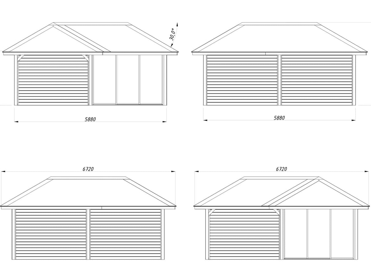 Bianca 212/512 (6x6m | 24,9m²) piharakennus liukuovilla (saatavana tuplalasilla)
