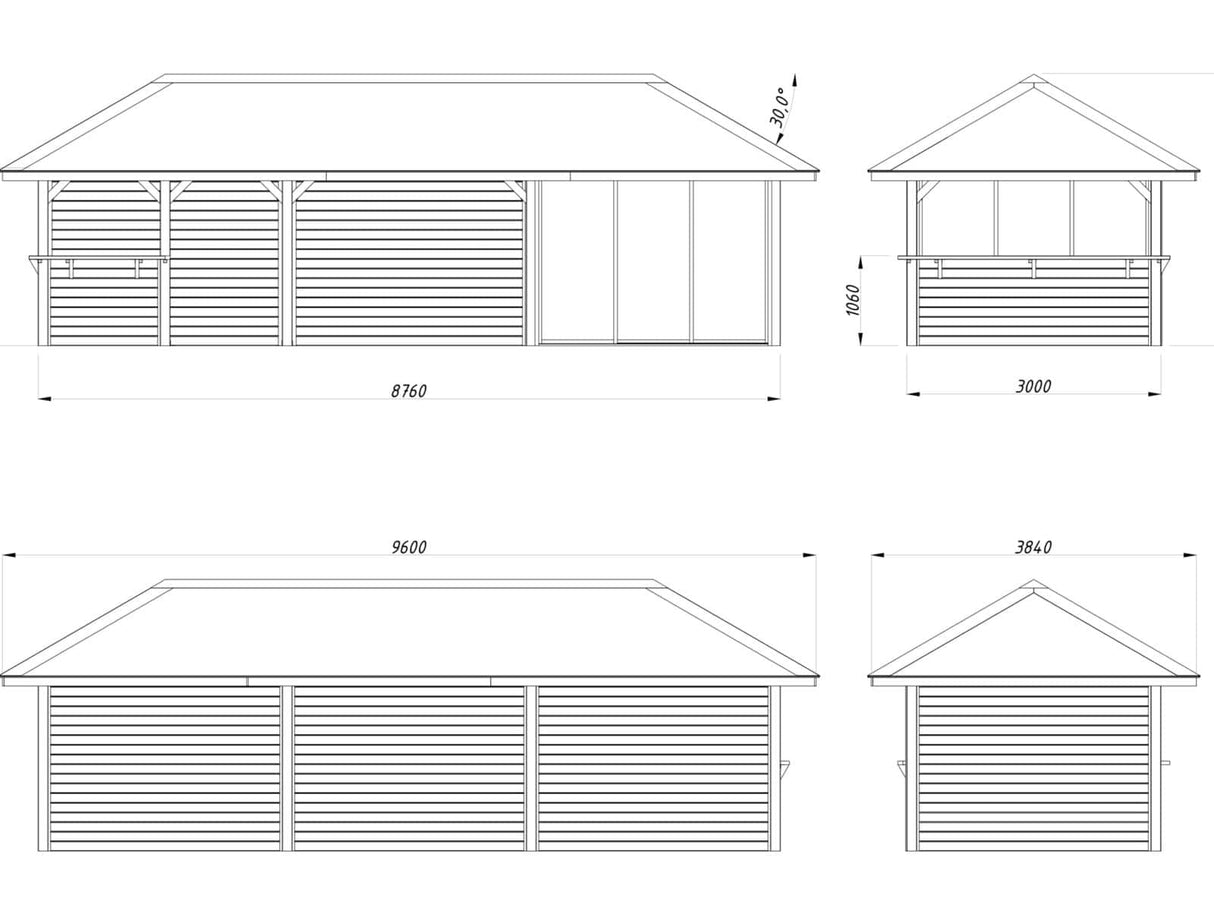 Bianca 215/515 (9x3m | 24,9m²) piharakennus liukuovilla (saatavana tuplalasilla)