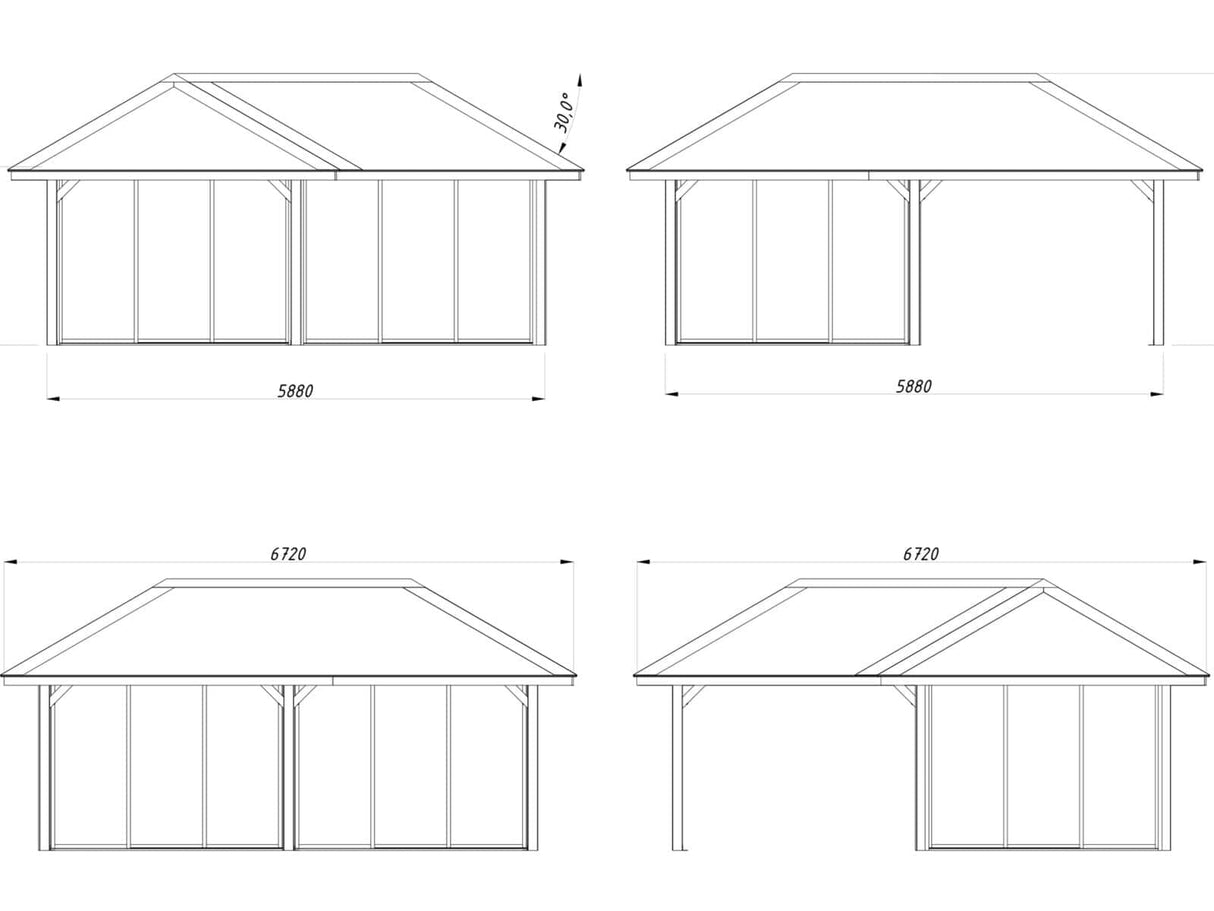 Bianca 223/523 (6x6m | 24,9m²) piharakennus liukuovilla (saatavana tuplalasilla)