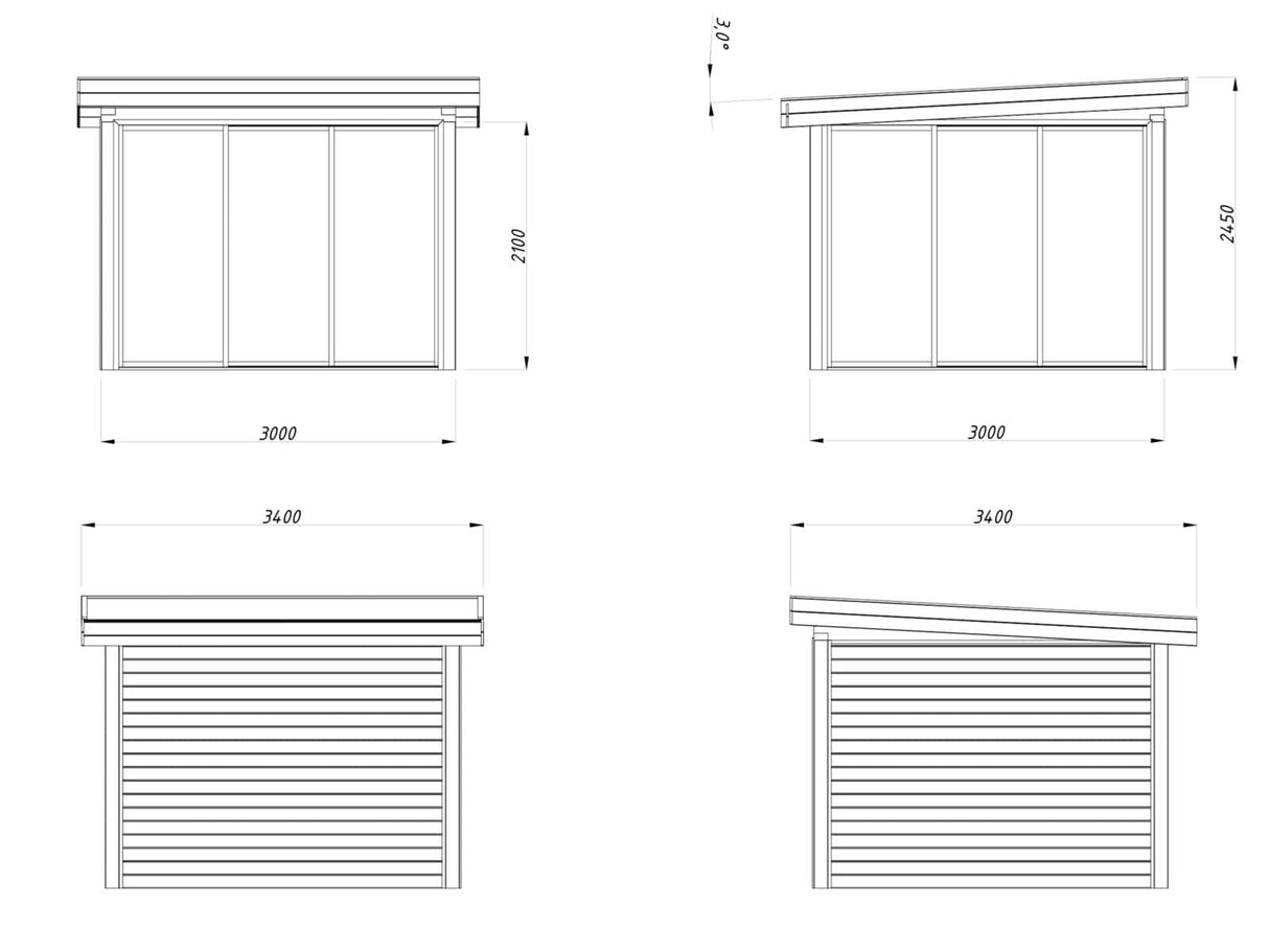 Lenna 401/701 (3x3m | 8,3m²) Lasinen piharakennus liukuovilla (Saatavana tuplalasilla)