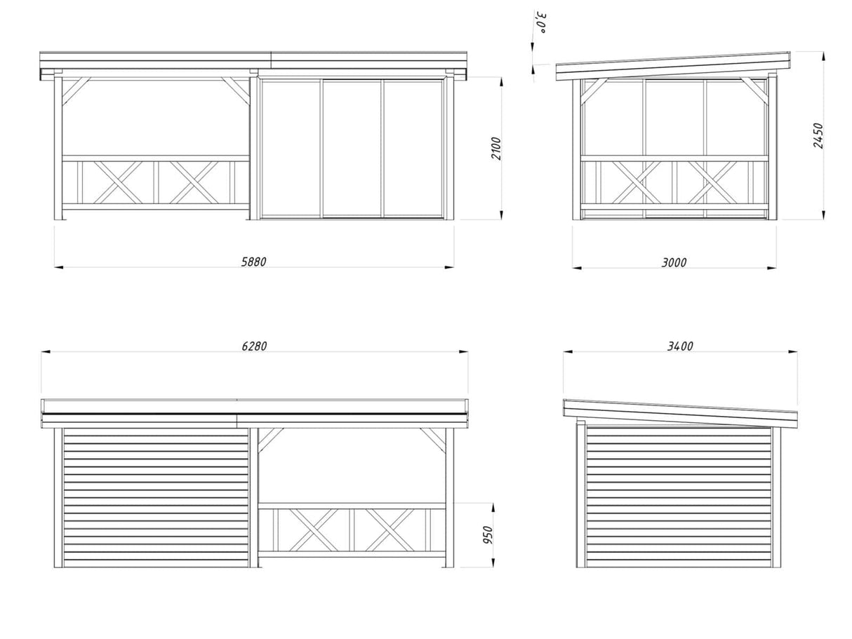 Lenna 403/703 (6x3m | 16,6m²) Lasinen piharakennus liukuovilla (Saatavana tuplalasilla)