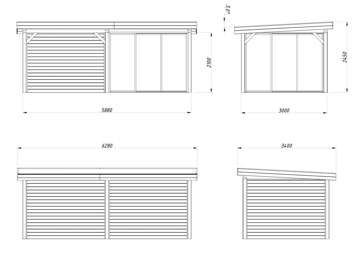 Lenna 405/705 (6x3m | 16,6m²) Lasinen piharakennus liukuovilla (Saatavana tuplalasilla)
