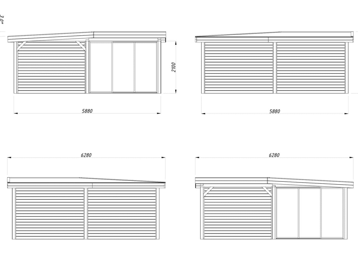 Lenna 412/712 (6x6m | 24,9m²) Lasinen piharakennus liukuovilla (Saatavana tuplalasilla)