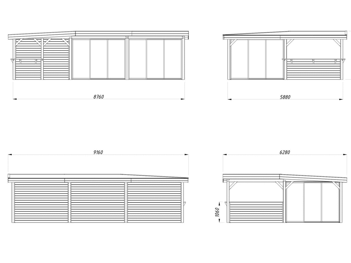 Lenna 420/720 (9x6m | 33,2m²) Lasinen piharakennus liukuovilla (Saatavana tuplalasilla)