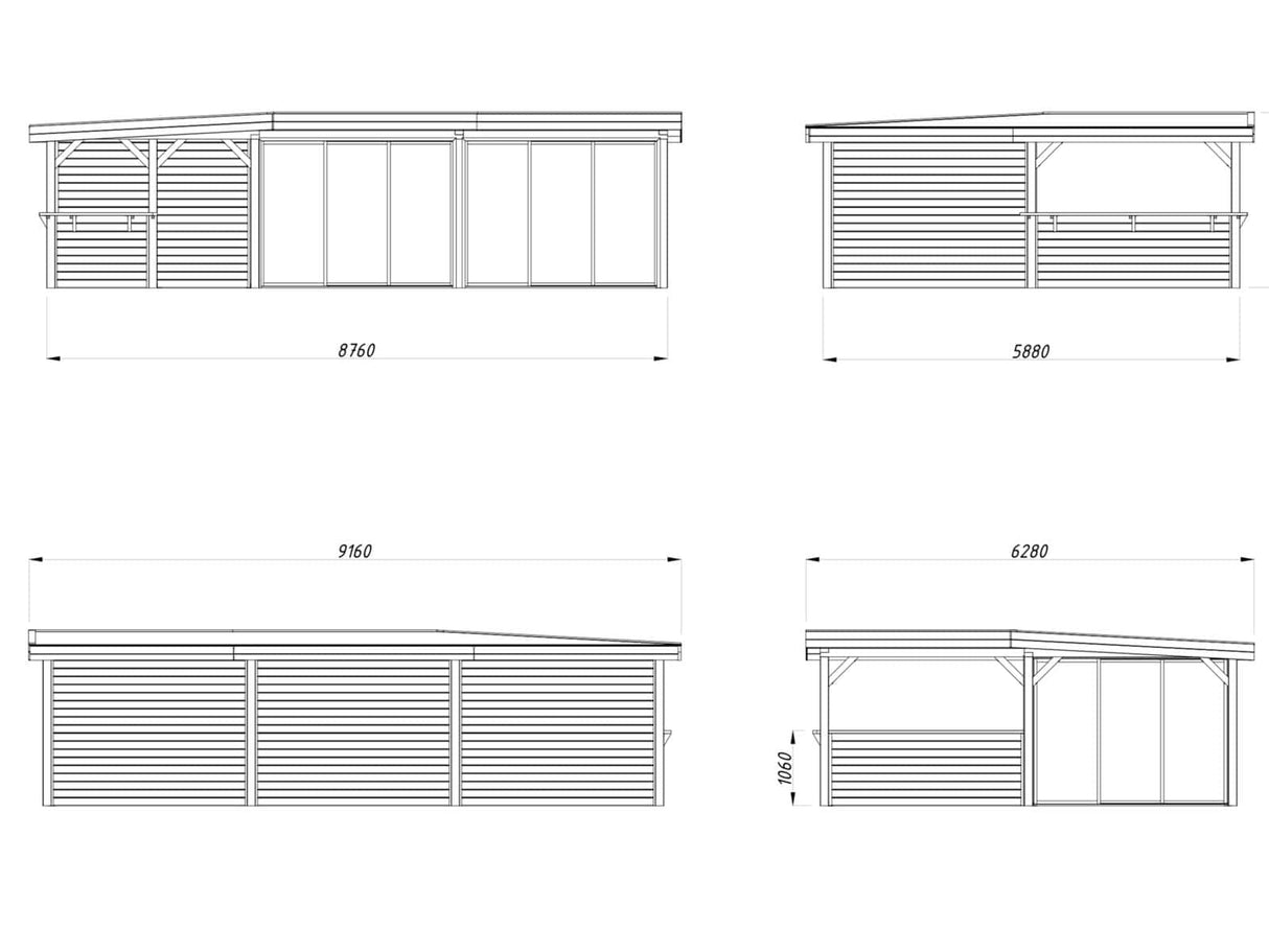 Lenna 421/721 (9x6m | 33,2m²) Lasinen piharakennus liukuovilla (Saatavana tuplalasilla)