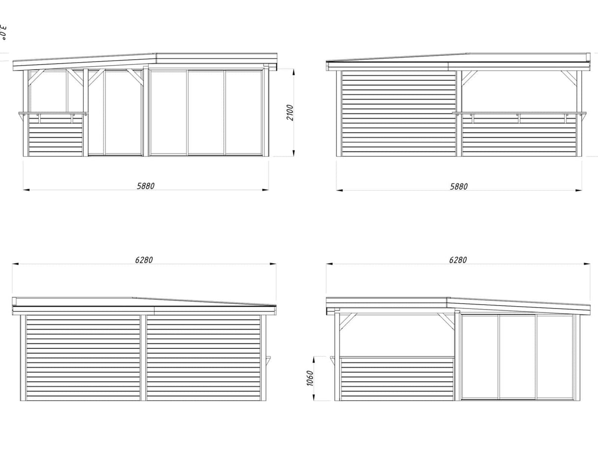 Lenna 423/723 (6x6m | 24,9m²) Lasinen piharakennus liukuovilla (Saatavana tuplalasilla)
