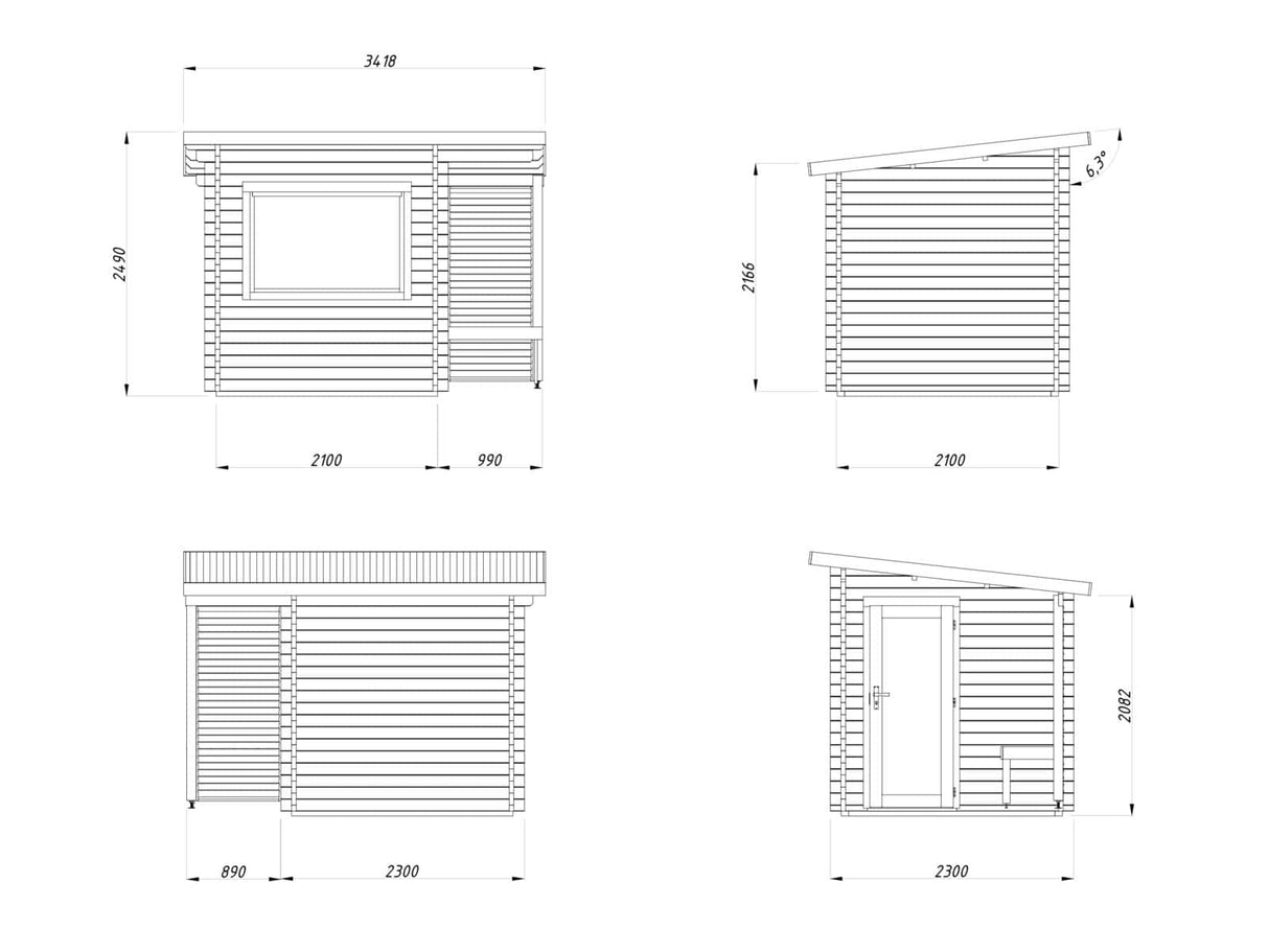 Sanna S (2,3x2,3m | 4,1m² | 44mm) Kompakti pihasauna