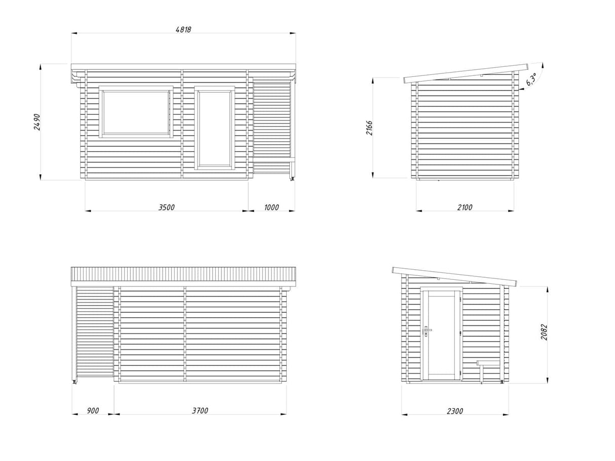 Sanna M (3,7x2,3m | 6,8m² | 44mm) Moderni pihasauna pukuhuoneella