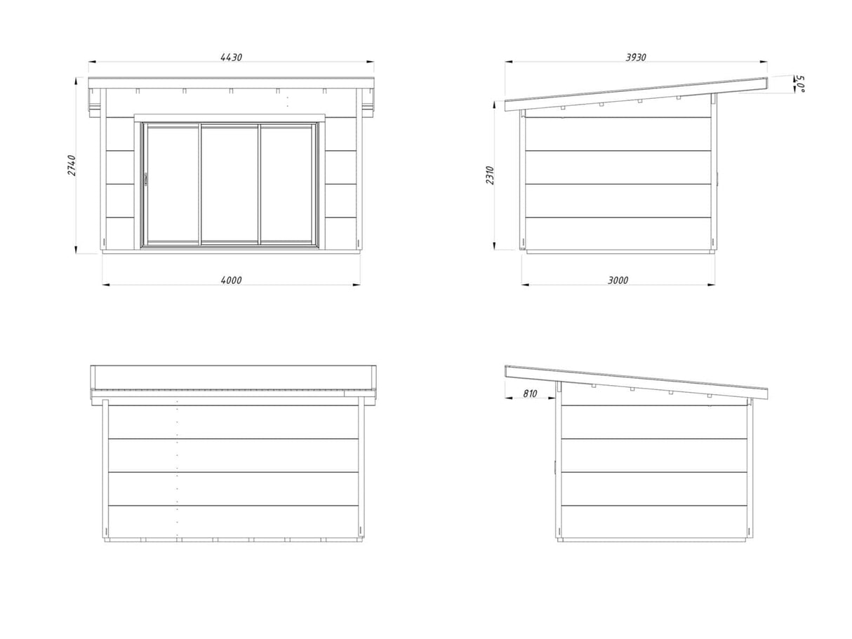 Grace (4x3m | 11,2m² | 56mm) Lliimapuinen piharakennus kaksilasitetuilla liukuovilla