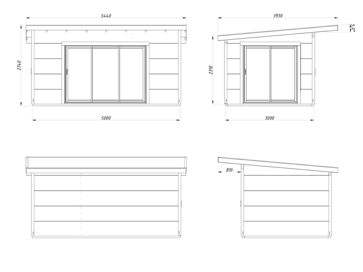 Grace (5x3m | 14,1m² | 56mm) Liimapuinen puutarhamökki kaksilasitetuilla liukuovilla