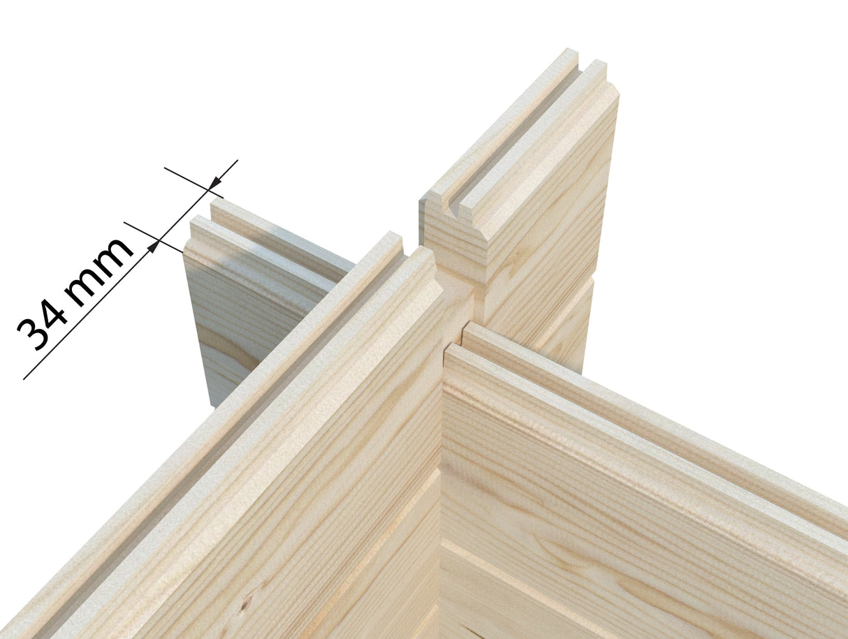 Claudia M (4,2x3,2m | 11,5m² | 34mm) Clockhouse-tyylinen pihamökki