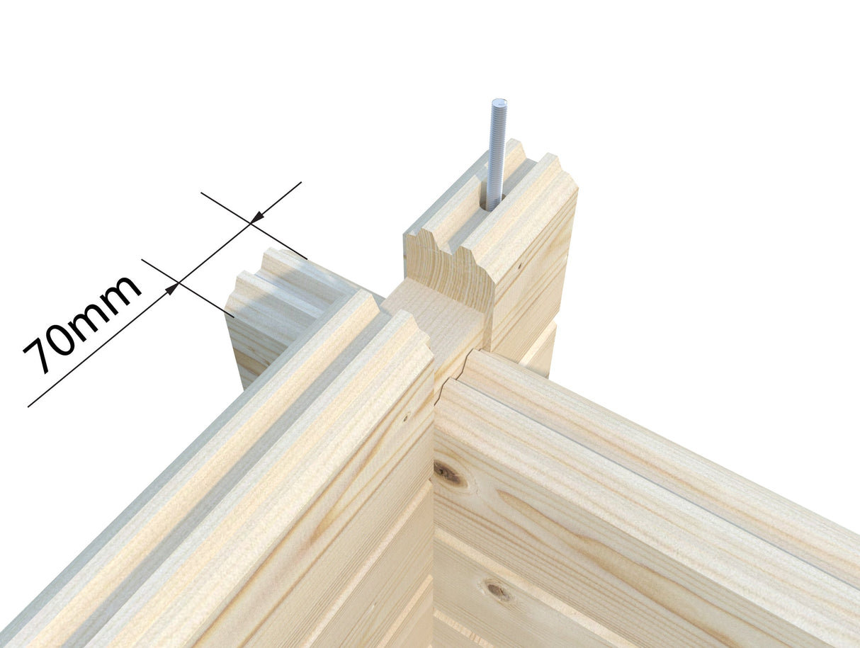 Cecilia XL (5,6x6,9m | 30m² | 70mm) Neljähuoneinen moderni kesämökki alumiiniovilla ja -ikkunoilla