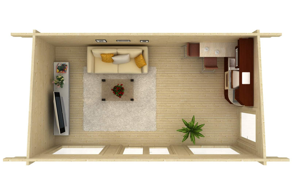 Heidi M (6,4x3,6m | 19,7m² | 70mm) Moderni kesämökki