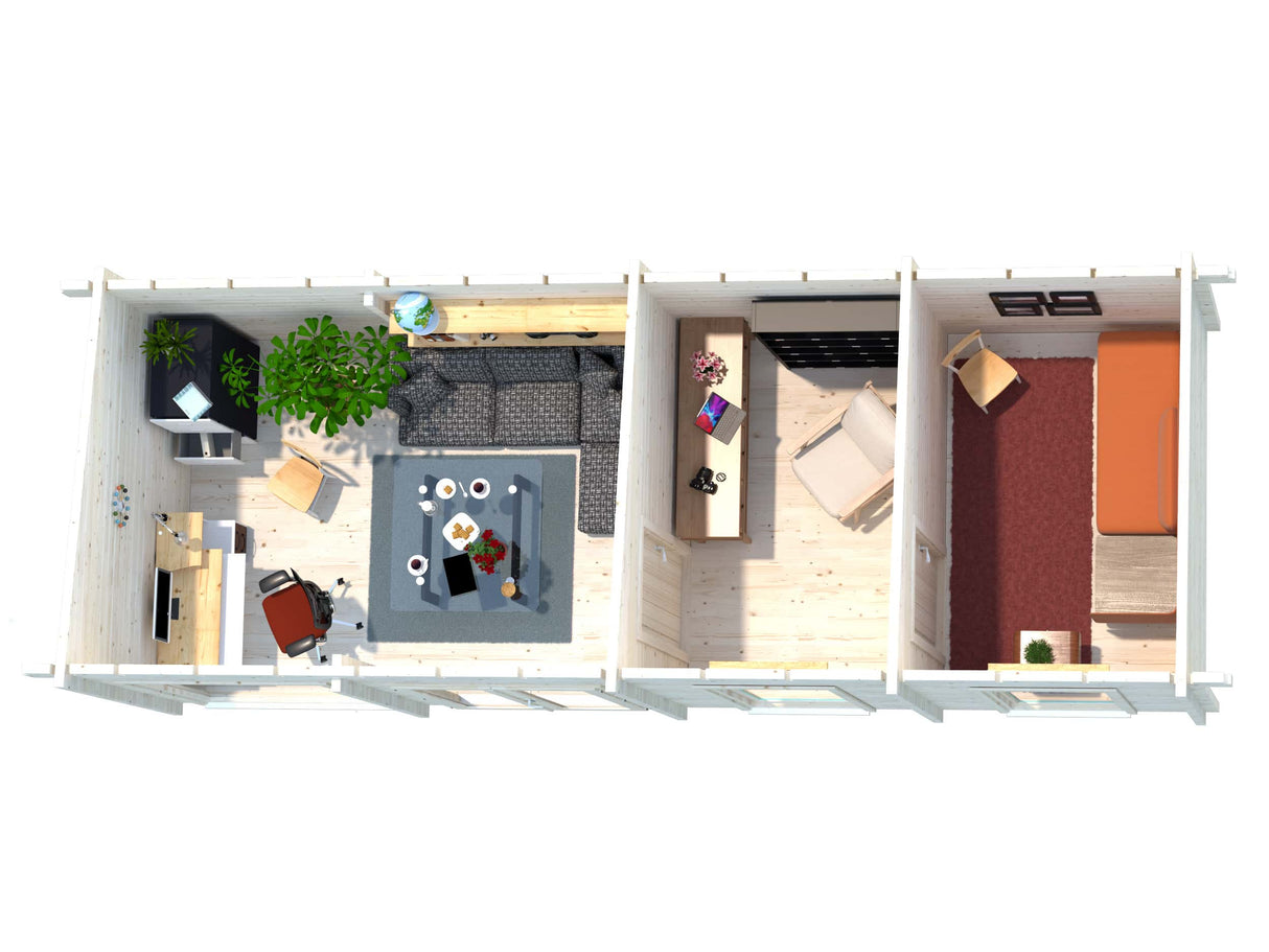 Heidi L (8,4x3,2m | 22,5m² | 70mm) Moderni 3-huoneinen kesämökki