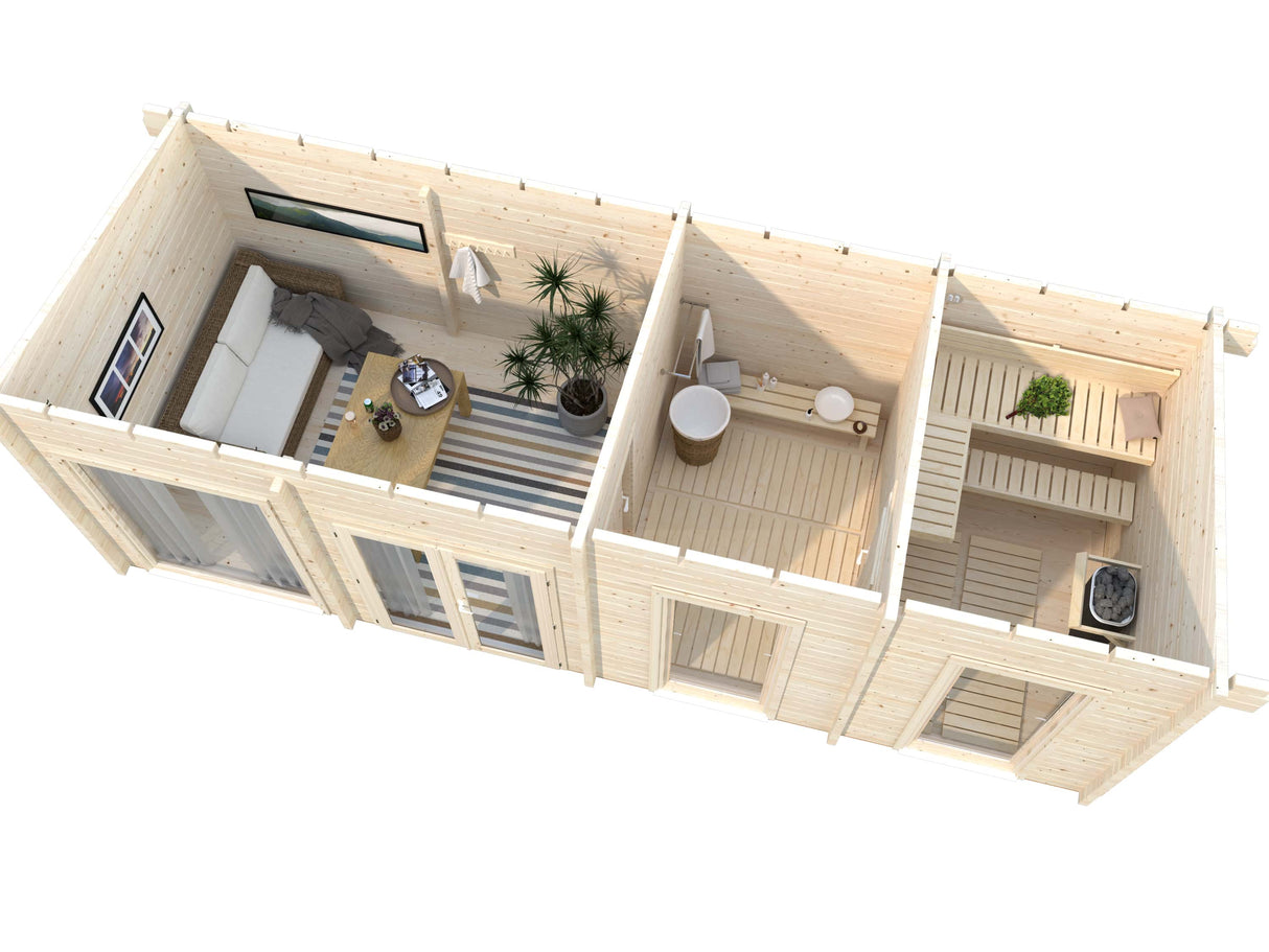 Heidi L (8,4x3,2m | 22,5m² | 70mm) Moderni 3-huoneinen kesämökki