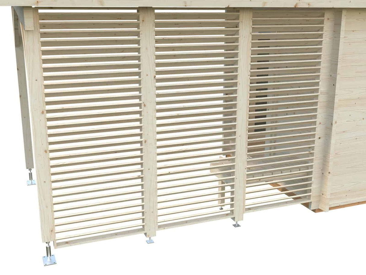 Sanna S+ (5,1x2,3m | 4,1+5,9m² | 44mm) Moderni pihasauna katoksella