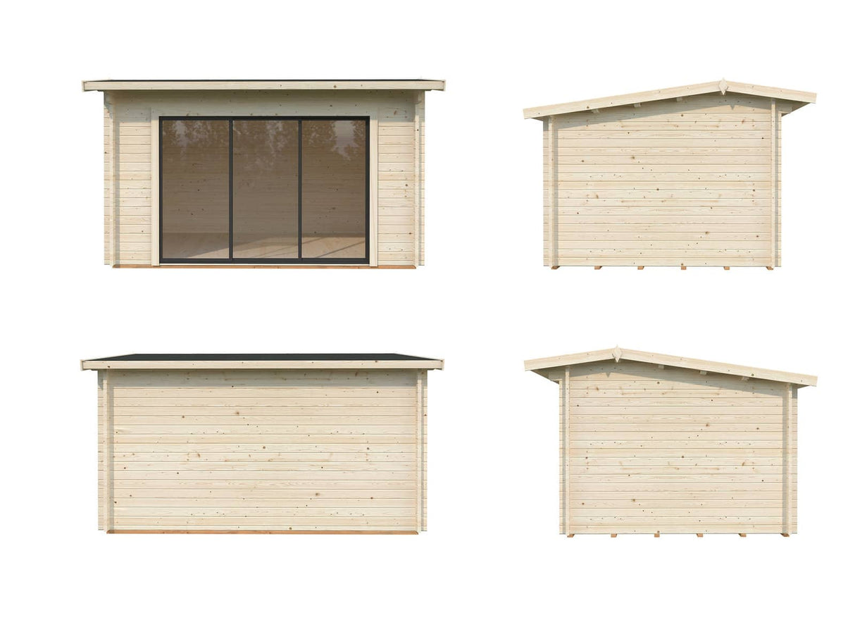 Ines M (3,9x3m | 11,1m² | 44mm) Moderni puutarhatoimisto liukuovilla (saatavana kaksinkertaiset lasit)