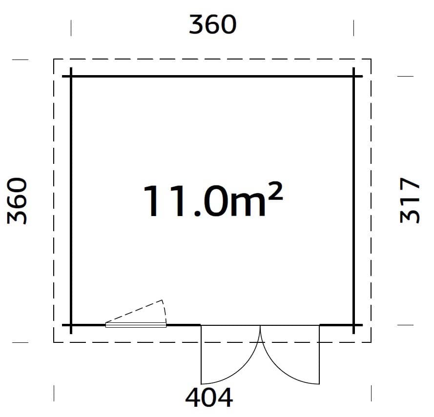 Alice L (3,8x3,4m | 11,0m² | 28mm) suuri painekyllästetty puutarhavaja kaksoisovilla