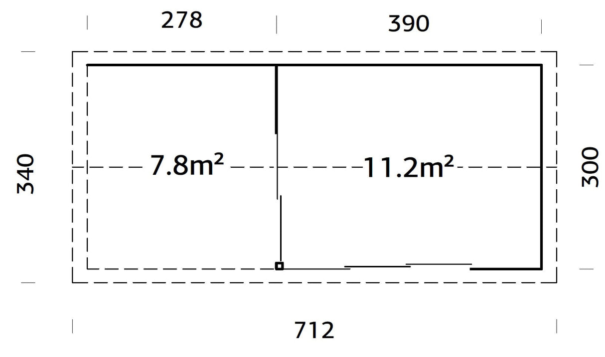 Amanda S+ (6,7x3m | 11,2+7,8 m2 | 44mm) Moderni vierasmaja katoksella ja liukuovilla (Saatavilla kaksoislasituksella)