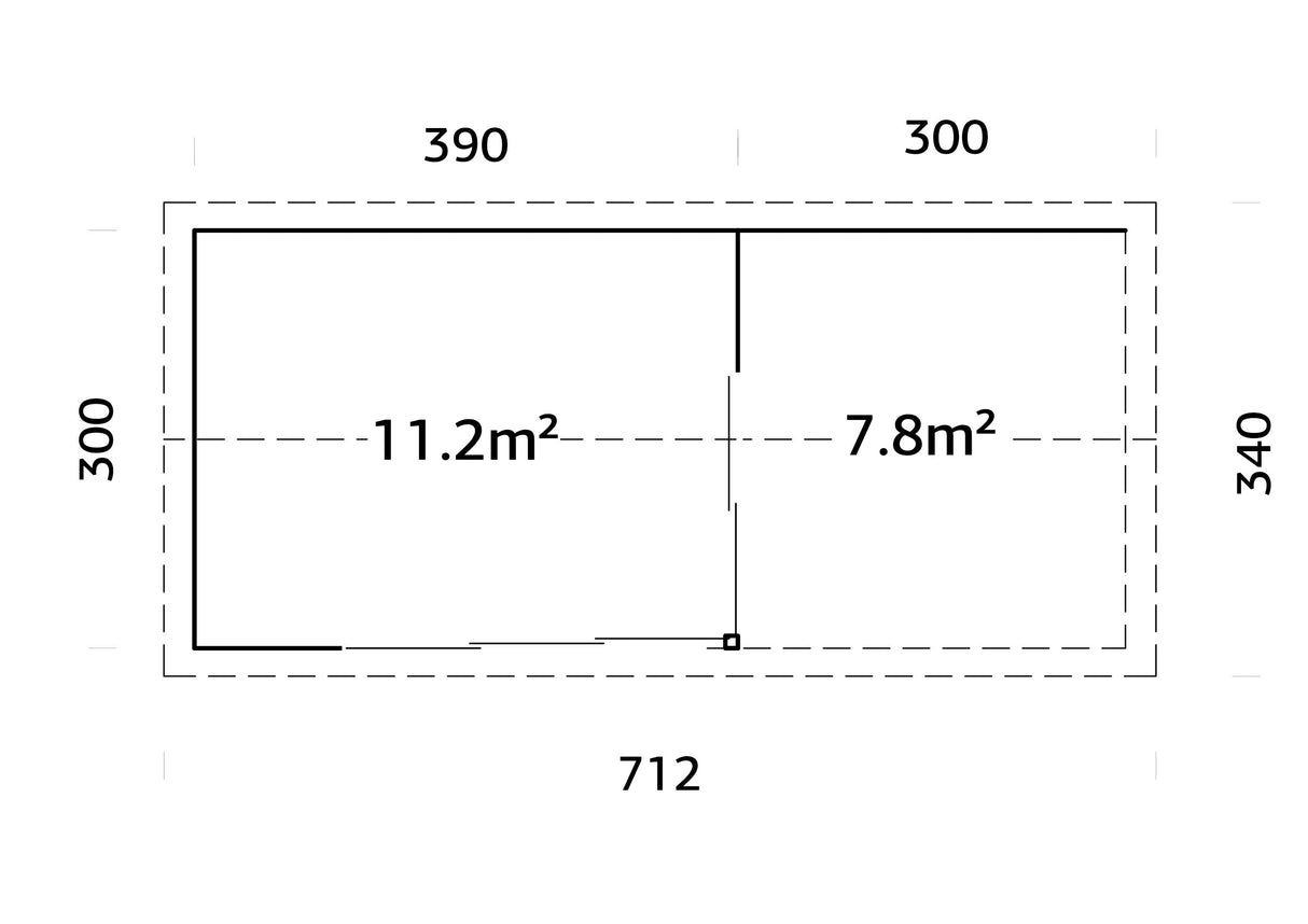 Amanda S+ (6,7x3m | 11,2+7,8 m2 | 44mm) Moderni vierasmaja katoksella ja liukuovilla (Saatavilla kaksoislasituksella)