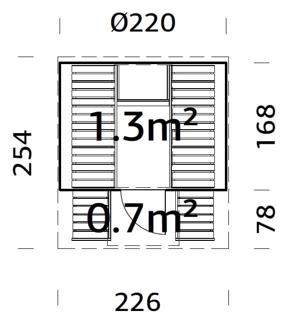 Anita M (2,2x2,5m | 1,3+0,7m² | 42mm) puinen tynnyrisauna