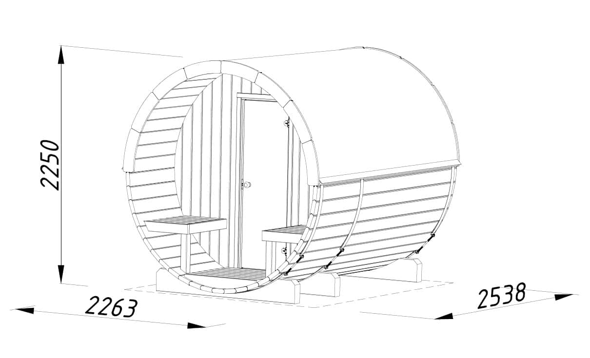 Anita M (2,2x2,5m | 1,3+0,7m² | 42mm) puinen tynnyrisauna