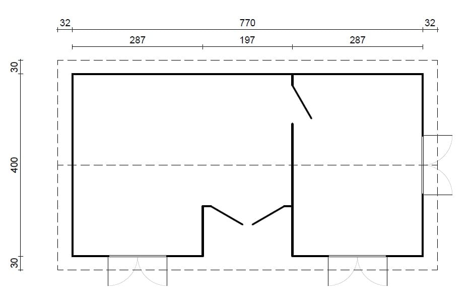 Anna M (7,7x4m | 26,8+1,9m² | 70mm) moderni kahden huoneen lomamökki