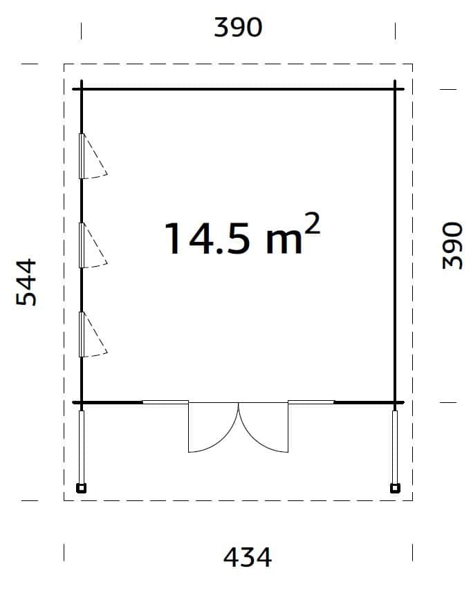 Caroline M (4,1x4,1m | 14,5m² | 44mm) Moderni huvimaja liukuovilla