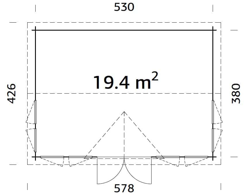 Claudia XL (5,5x4m | 19,4m² | 44mm) Clockhouse-tyylinen pihamökki