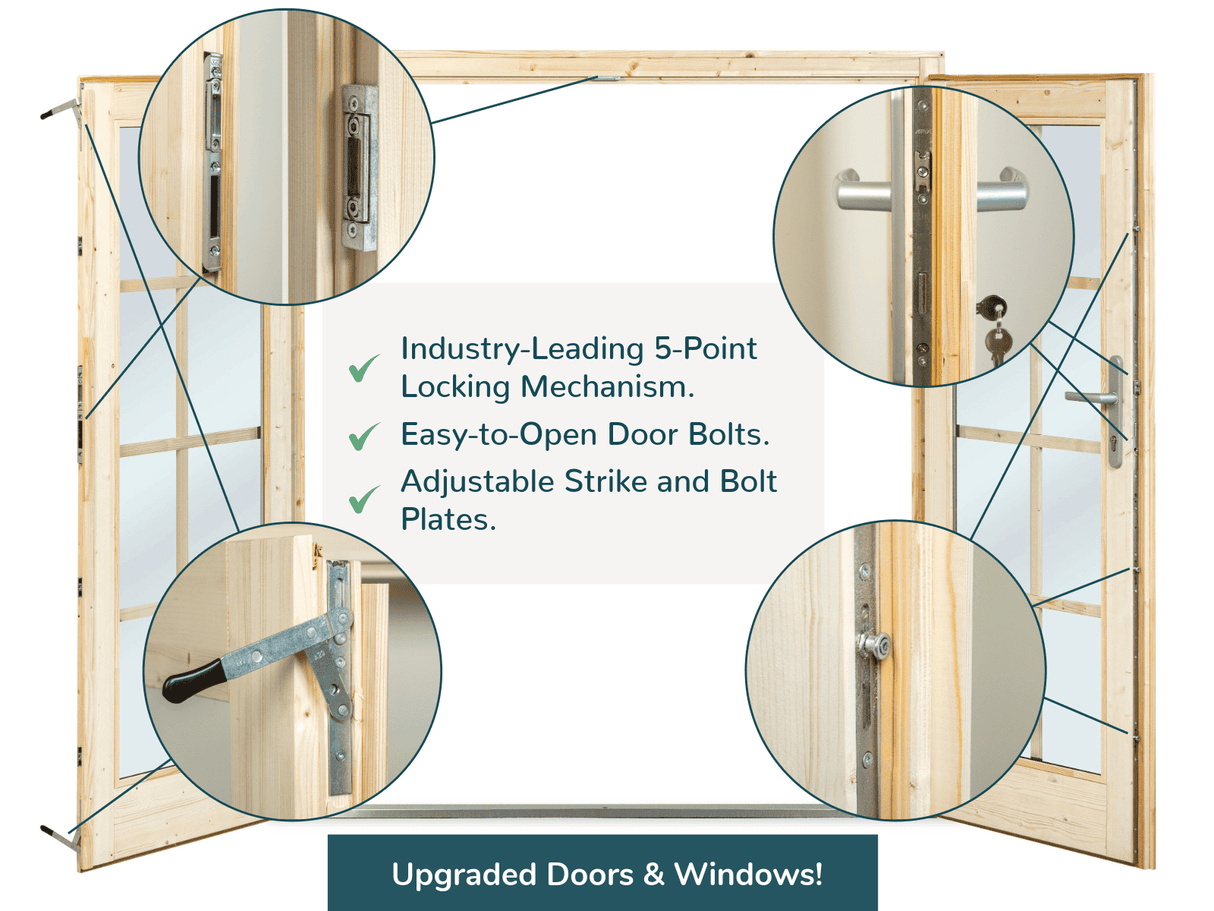 Lisa L (5,5x4m | 19,4m² | 44mm) Tilava pulpettikattoinen kesämökki kaksoisovilla (2024 päivitetty malli)