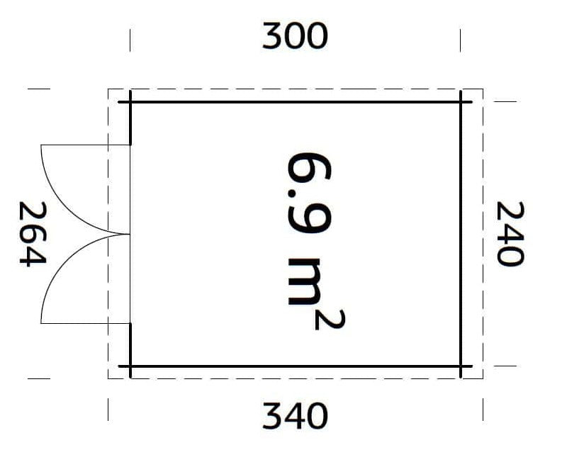 Ella (2,6x3,2m | 6,9m² | 28mm) Pieni pulpettikattoinen kesähuone
