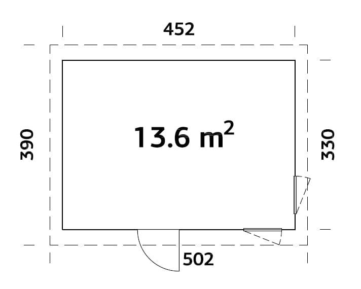 Etta (4,5x3,3m | 13,6m²) Moderni pulpettikattoinen vierasmaja-puutarhatoimisto