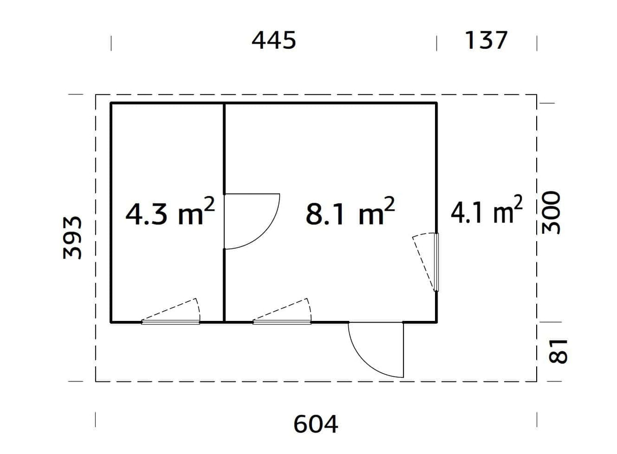 Grace (4,5x2,9m | 12,4+4,1m² | 56mm)Liimapuinen piharakennus katoksella