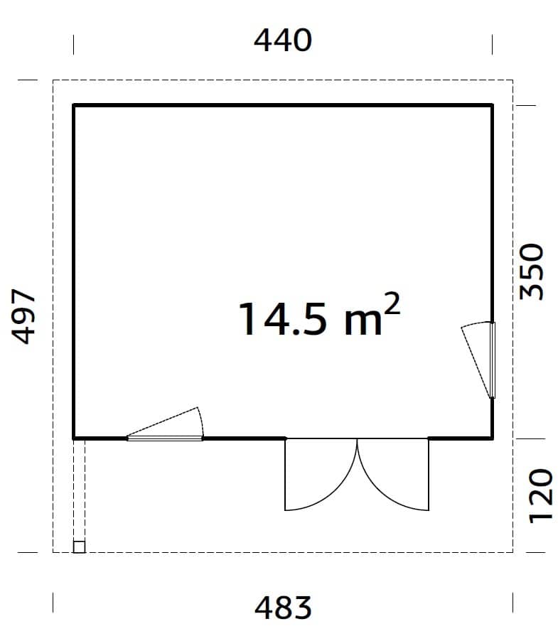 Grace (4,4x3,5m | 14,5m² | 56mm) Liimapuinen piharakennus