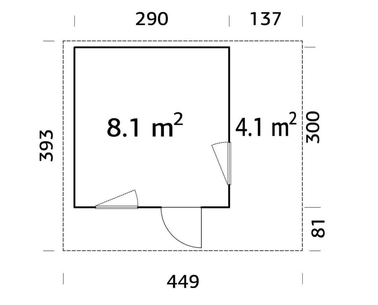 Grace (3x2,9m | 8,1m²+4,1m² | 56mm) Liimapuinen piharakennus katoksella