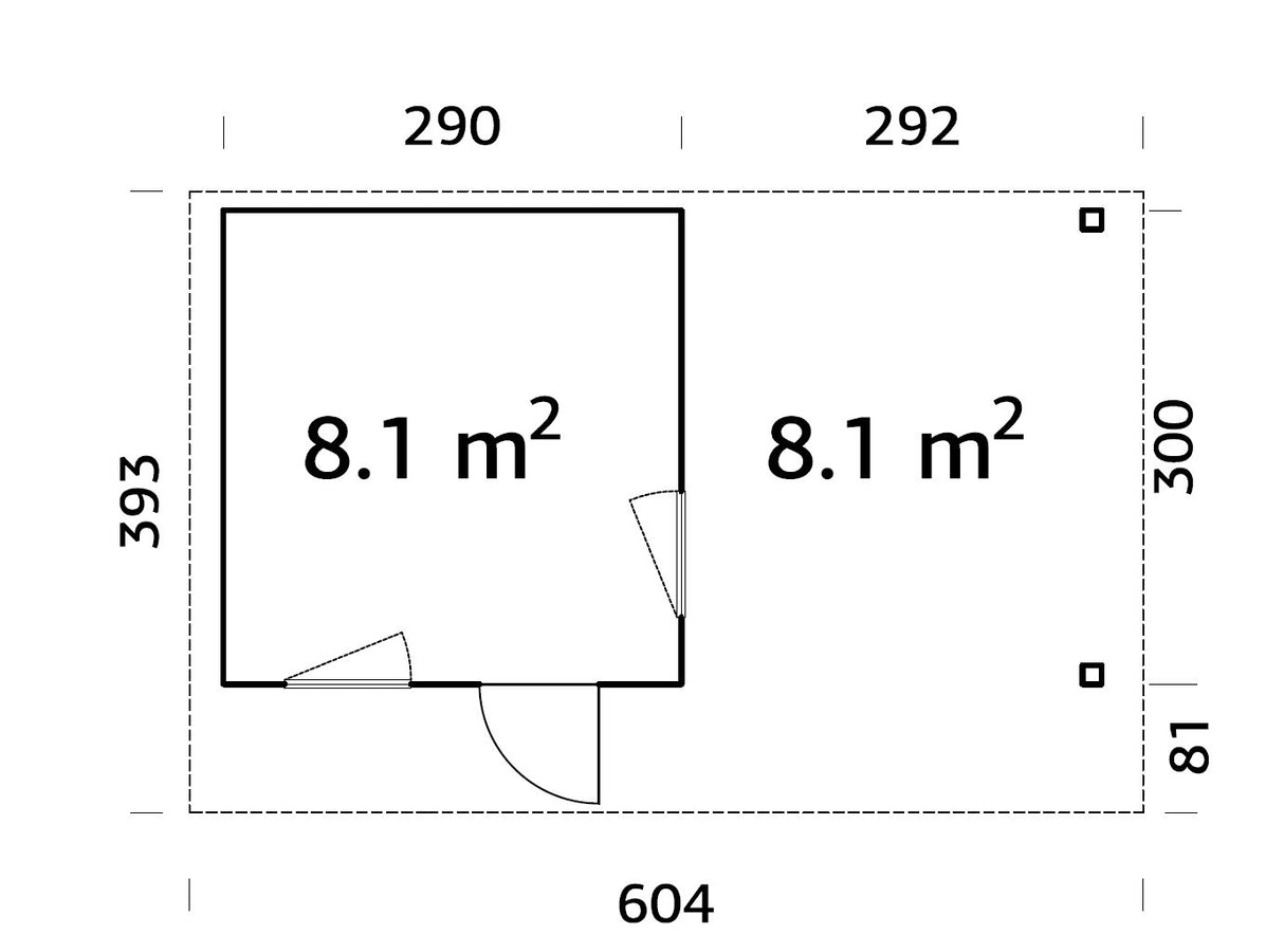Grace (5,6x2,9m | 8,1+8,1m² | 56mm) Liimapuinen piharakennus katoksella