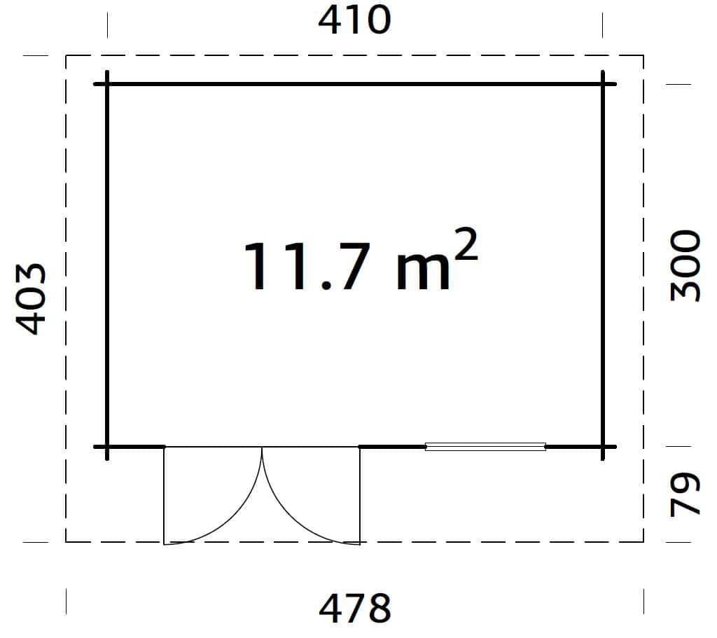 Heidi S (4,1x3m | 11,7m² | 44mm) Moderni kevyt pihamökki
